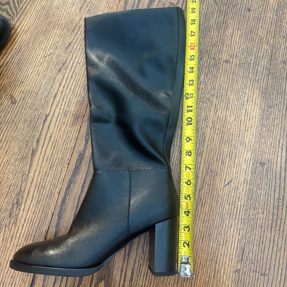 Black Square-Toe Chunk Heel Knee High Boots - Picture 5 of 11